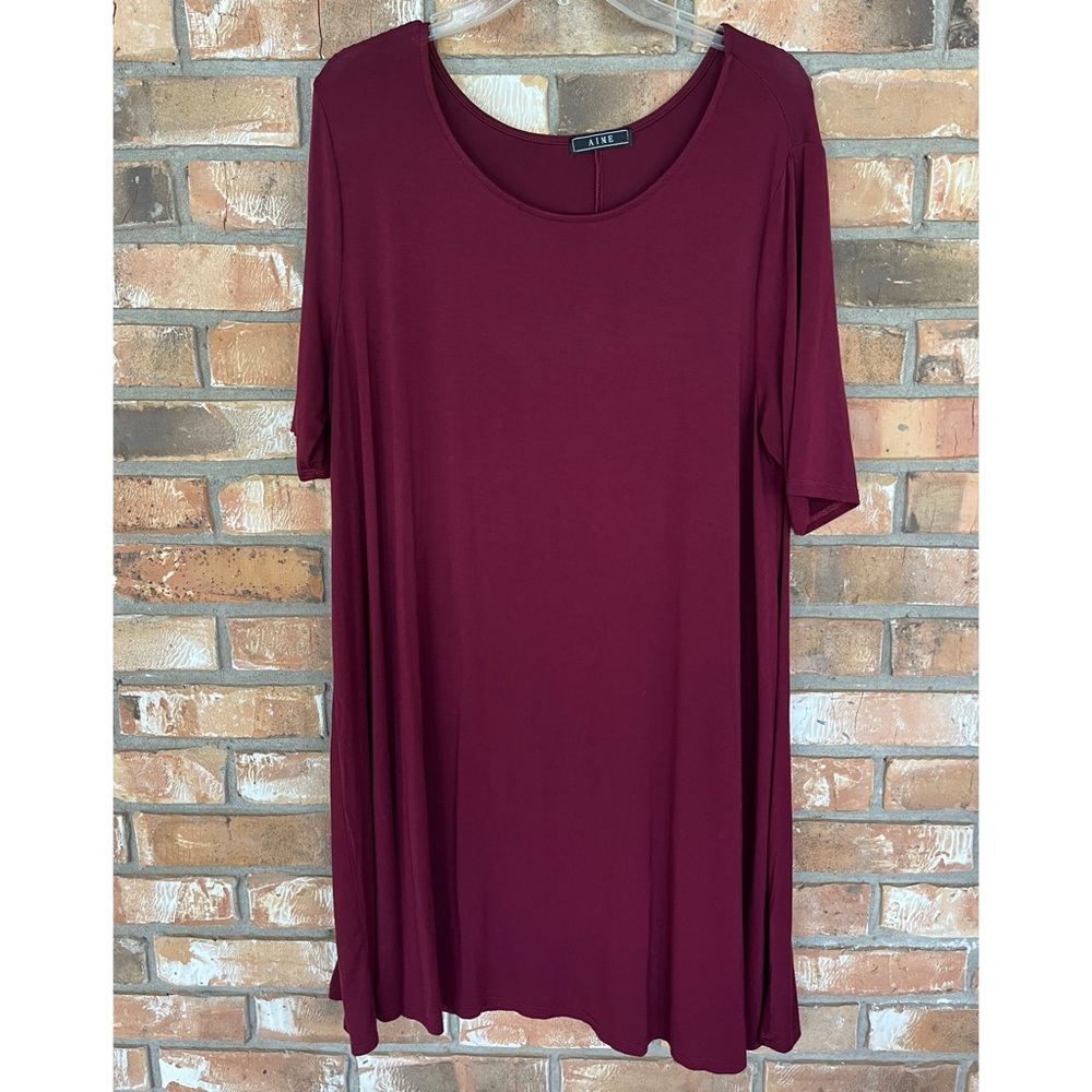 AIME Women’s Burgundy Short Sleeve Tunic Dress Size 1X